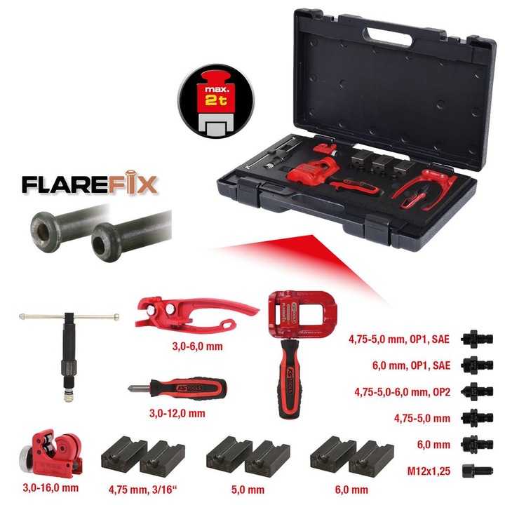 Set de Bordurare Universal FLAREFIX 1 pentru Conducte de Frana cu Presa Hidraulica, 16 Piese