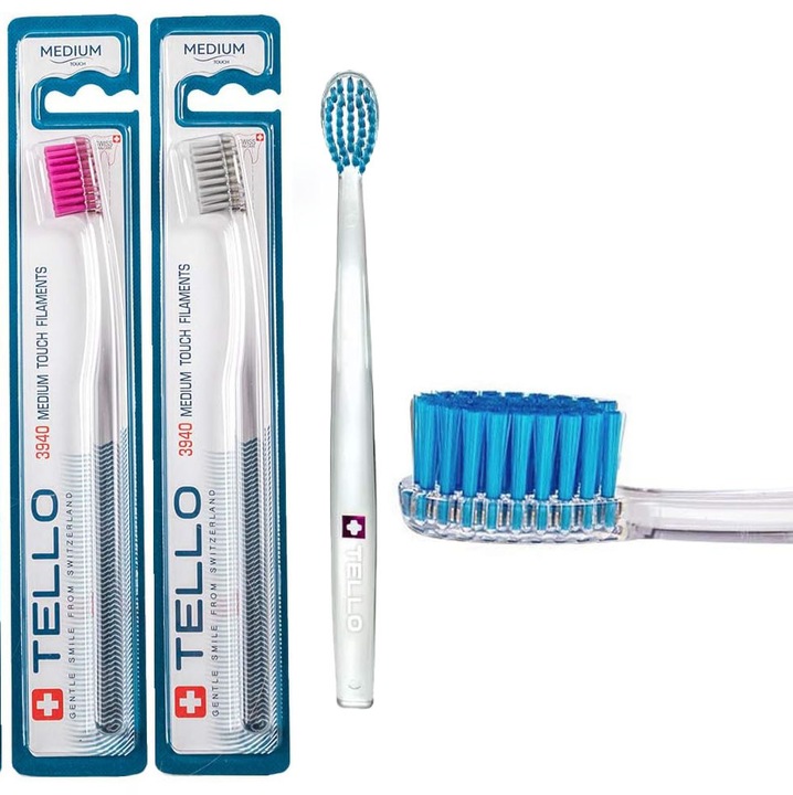 2x Tello 4920 Soft manuális fogkefe szett, puha sörtékkel, ergonomikus kialakítás, többszínű