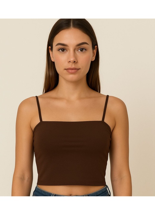 Bluza crop top maro cu bretele pentru femei - one size