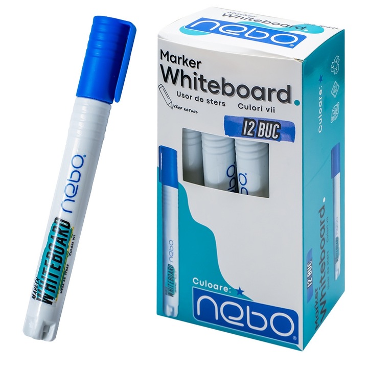 Set 12 Marker Whiteboard NEBO, Culoare Scriere Albastru