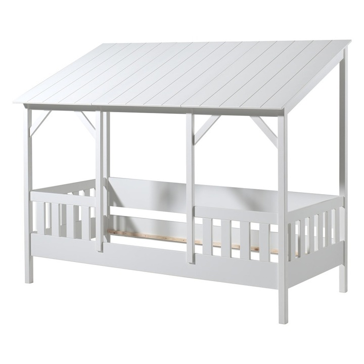 Pat copii Vipack, colectia HOUSEBED, alb, 90x200 cm, lemn masiv si MDF