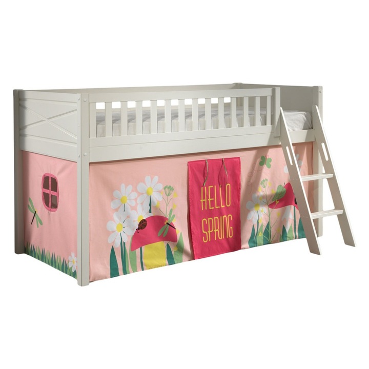 Pat loft SCOTT alb, include perdea de joaca BIRDY, scara convenabila, 75kg, 40.5kg