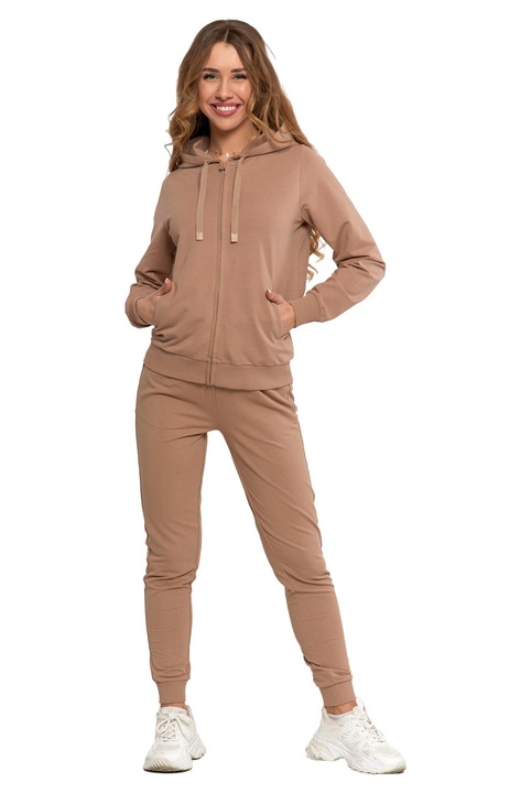 Női melegítő szett, pamut/elasztán, barna