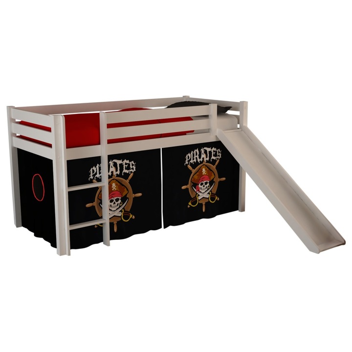 Pat semi-inalt Vipack Pino cu slide și cortină Pirates, alb, 75kg