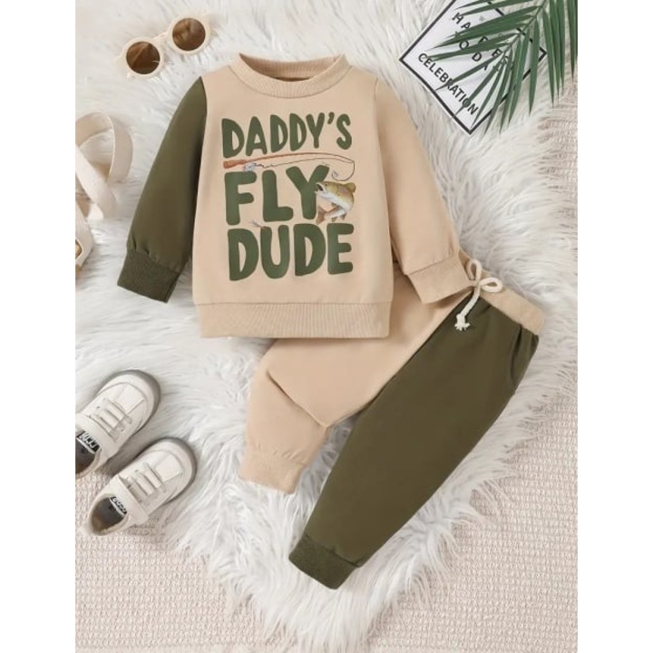 Compleu SuperBaby, Model AL 21061 Daddy's fly dude, Pentru Bebelusi, Baieti, 6-9 luni, Multicolor, 68-74 cm