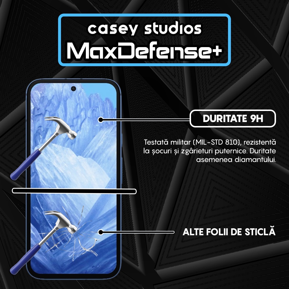 Folie Sticla CASEY STUDIOS™ compatibila cu Google Pixel 8a, MaxDefense+, Anti Zgarieturi, Full Glue, Full Cover 3D, Protectie Ecran 3D, Duritate Ridicata, Margini Negre
