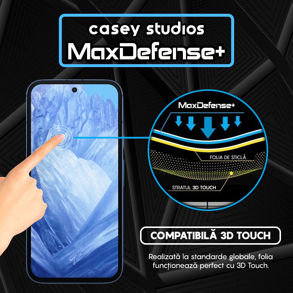 Folie Sticla CASEY STUDIOS™ compatibila cu Google Pixel 8a, MaxDefense+, Anti Zgarieturi, Full Glue, Full Cover 3D, Protectie Ecran 3D, Duritate Ridicata, Margini Negre