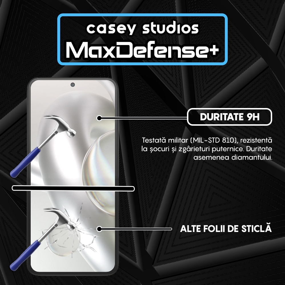 Folie Sticla CASEY STUDIOS™ compatibila cu Motorola Edge 30 Neo, MaxDefense+, Anti Zgarieturi, Full Glue, Full Cover 3D, Protectie Ecran 3D, Duritate Ridicata, Margini Negre