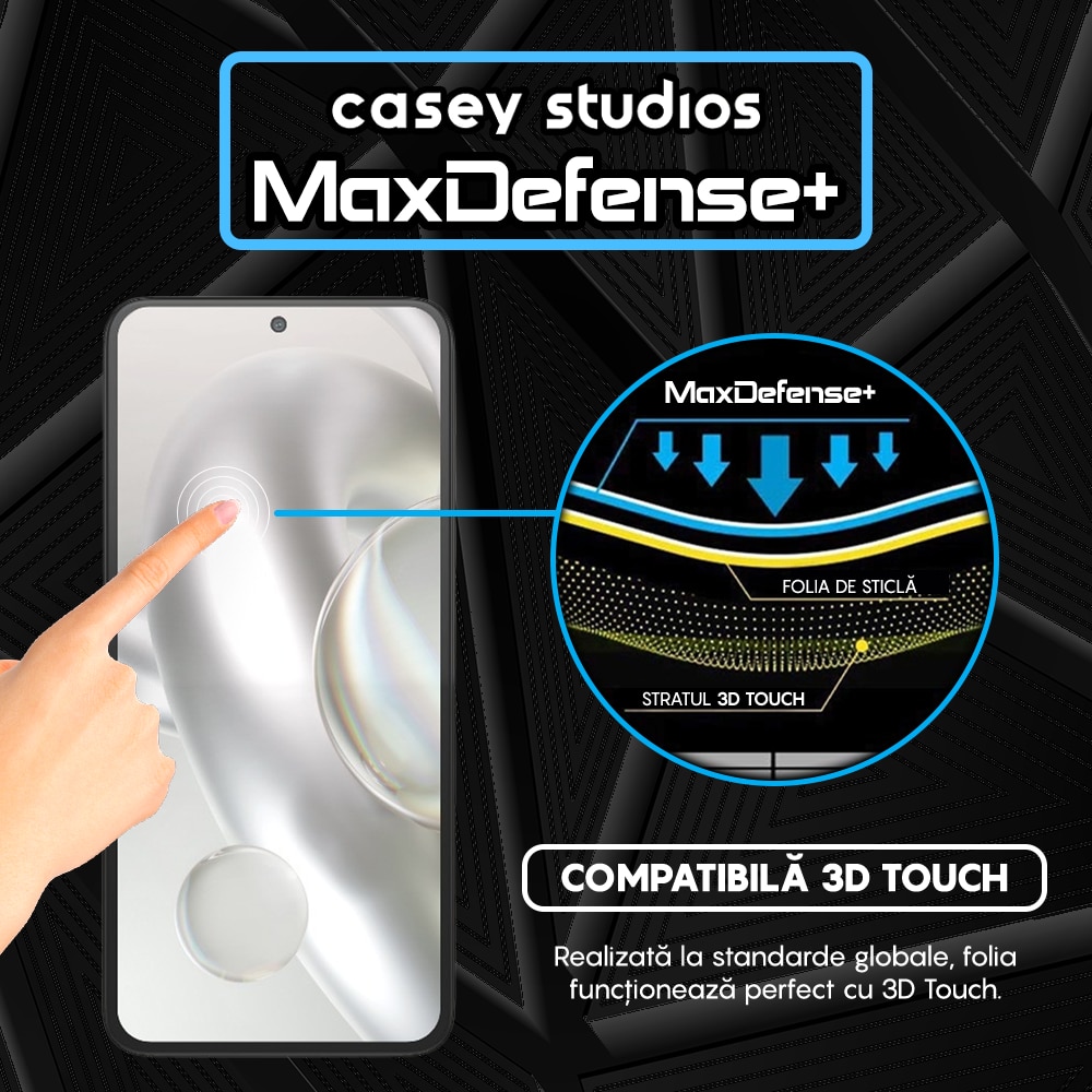 Folie Sticla CASEY STUDIOS™ compatibila cu Motorola Edge 30 Neo, MaxDefense+, Anti Zgarieturi, Full Glue, Full Cover 3D, Protectie Ecran 3D, Duritate Ridicata, Margini Negre
