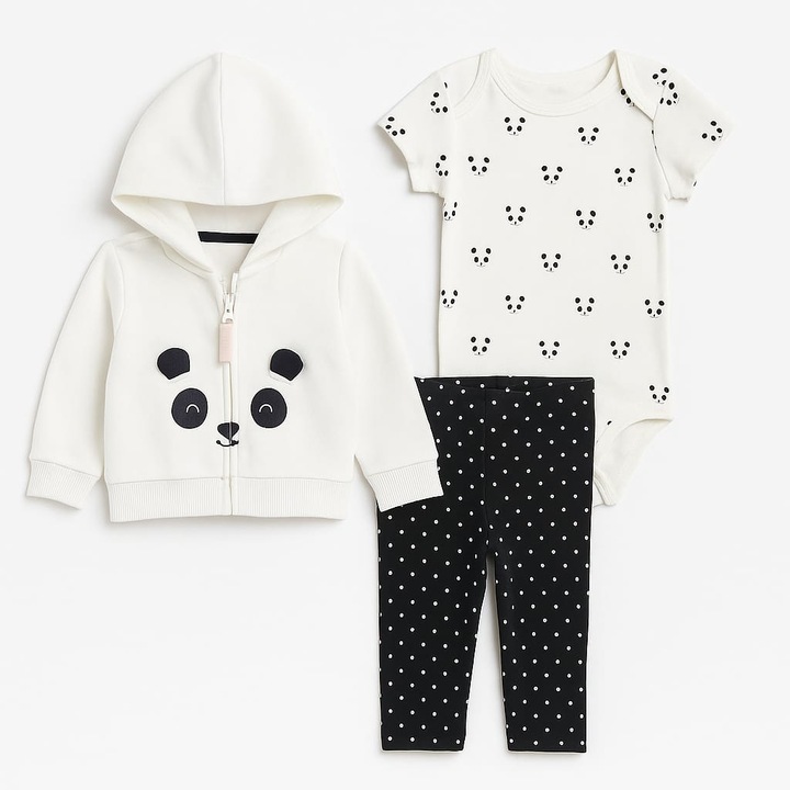 Compleu copii Carter's, 3 piese, hanorac fleece cu glugă, body cu model, pantalon lung, alb, 74 cm