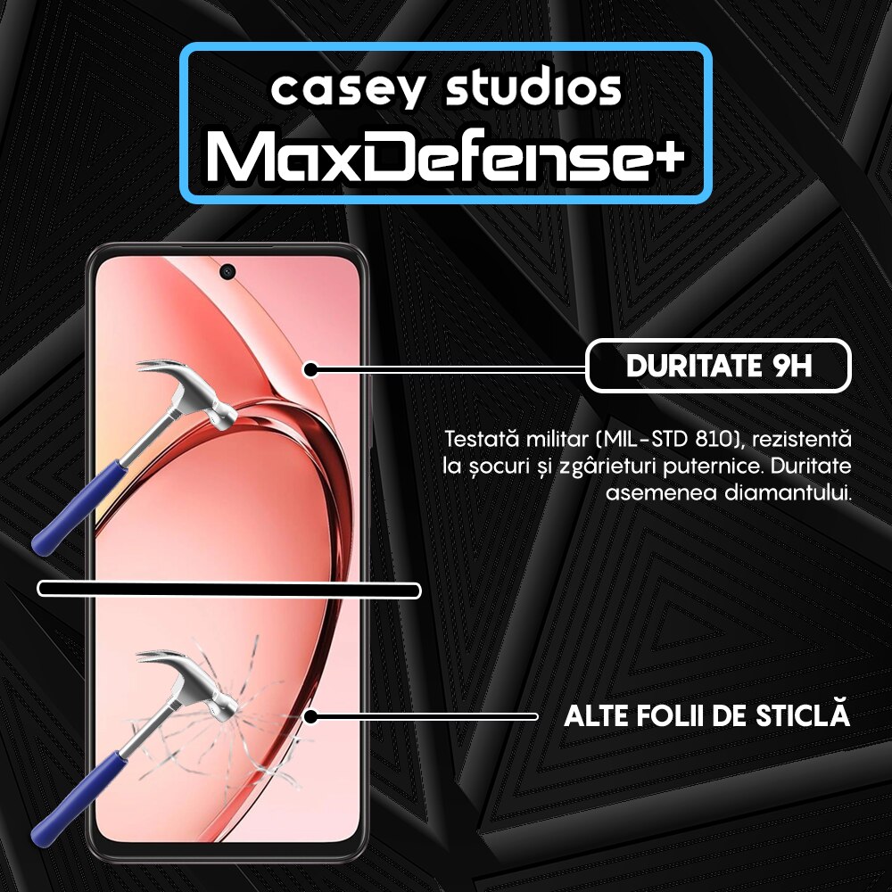 Folie Sticla CASEY STUDIOS™ compatibila cu Oppo A60, MaxDefense+, Anti Zgarieturi, Full Glue, Full Cover 3D, Protectie Ecran 3D, Duritate Ridicata, Margini Negre