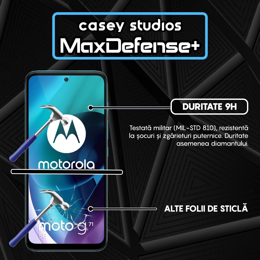 Folie Sticla CASEY STUDIOS™ compatibila cu Motorola Moto G31 / Moto G41 / Moto G62 5G / Moto G71 5G, MaxDefense+, Anti Zgarieturi, Full Glue, Full Cover 3D, Protectie Ecran 3D, Duritate Ridicata, Margini Negre