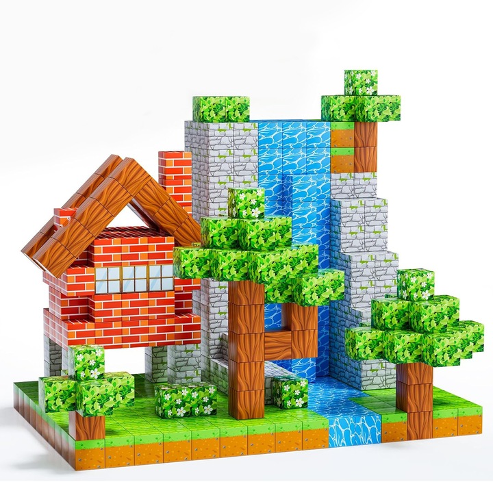 Магнитен конструктор, 184 части, съвместим с Minecraft, образователна STEM игра за креативност, ABS пластмаса, 1-6+ години, SARALMA
