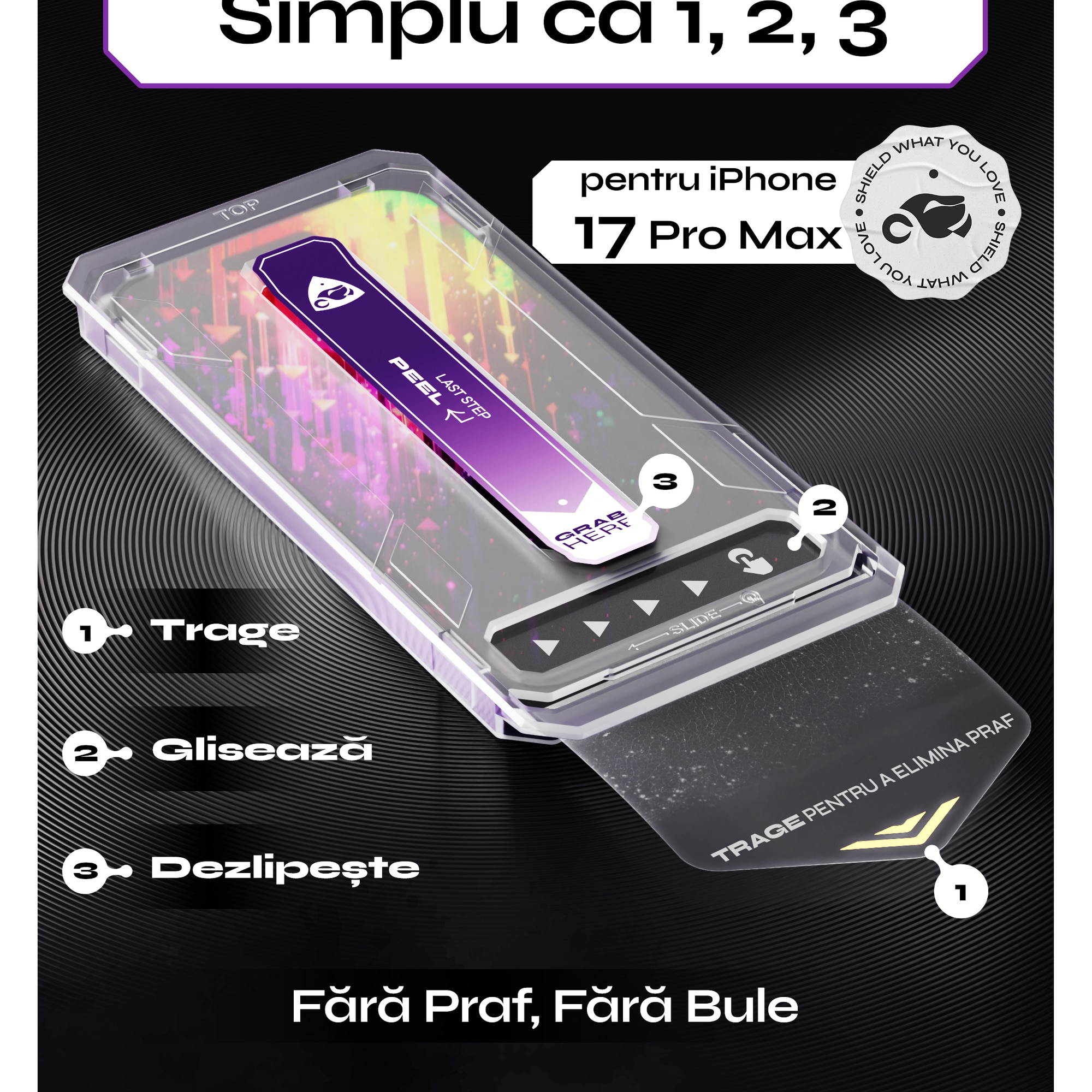 Set 2 Folii sticla Privacy pentru iPhone 17 PRO MAX, 6.9", DefenSlim, Privacy Glass, montaj rapid 30 sec cu Easy Install Kit