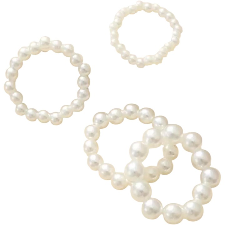 Inele din margele albe, diverse dimensiuni, set 4 bucati
