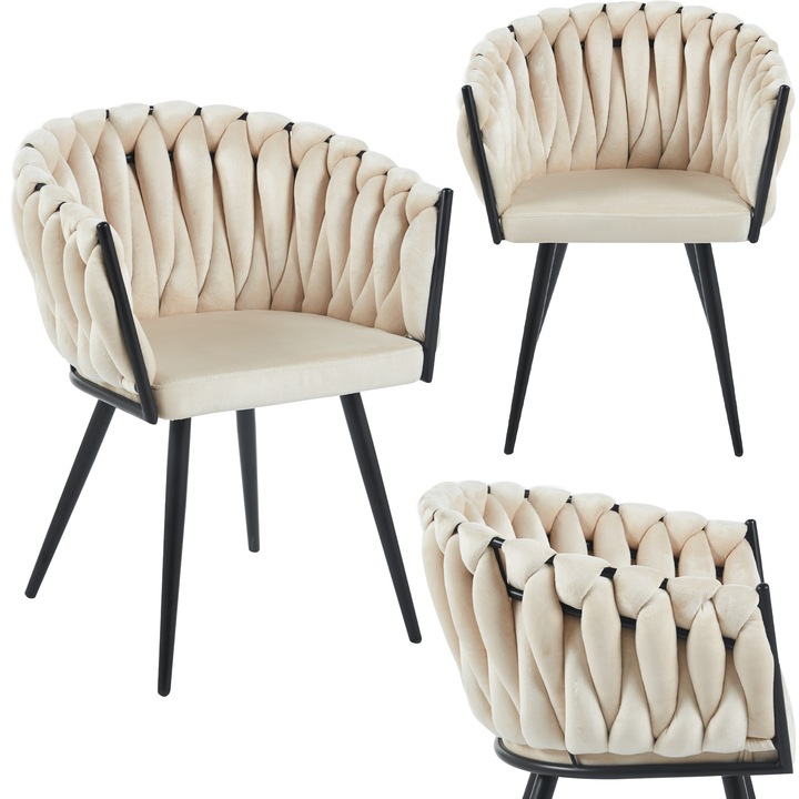 Плетен стол, кадифе, KING, Viking, Бежов