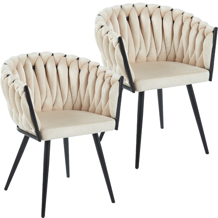 Set 2 Scaune impletit, catifea, KING, Viking, Bej