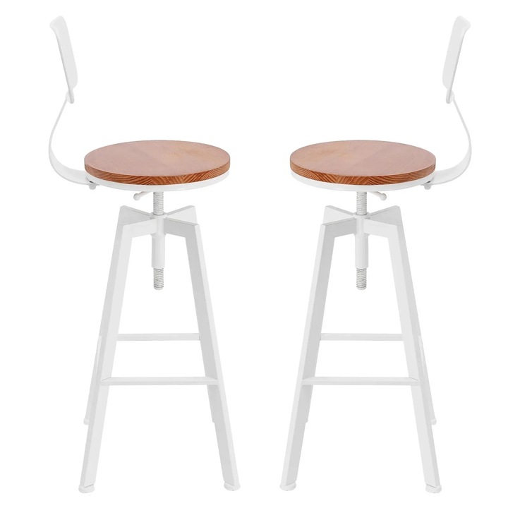 Állítható magasságú bárszék, tömörfa, fehér