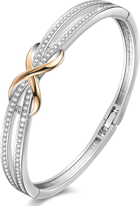 GSFRQWH® Infinity karkötő nőknek, 18 cm, ezüstözött, rozéarany bevonatú, kristályokkal díszített, ajándék karkötő nőknek, anyák napja, születésnap, anya - díszdoboz