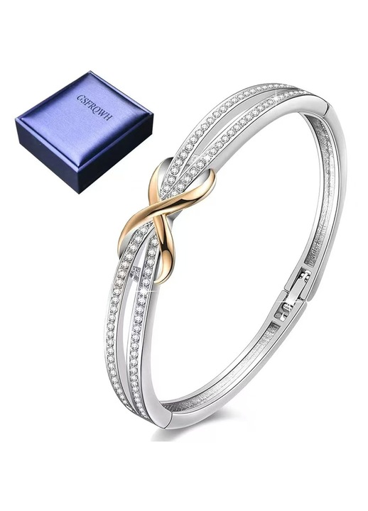 Bratara Infinity pentru femei GSFRQWH® 18 cm, placata cu argint, placata cu aur roz, placata cu cristale, bratara cadou pentru femei, Ziua Mamei, ziua de nastere, mama - cutie cadou