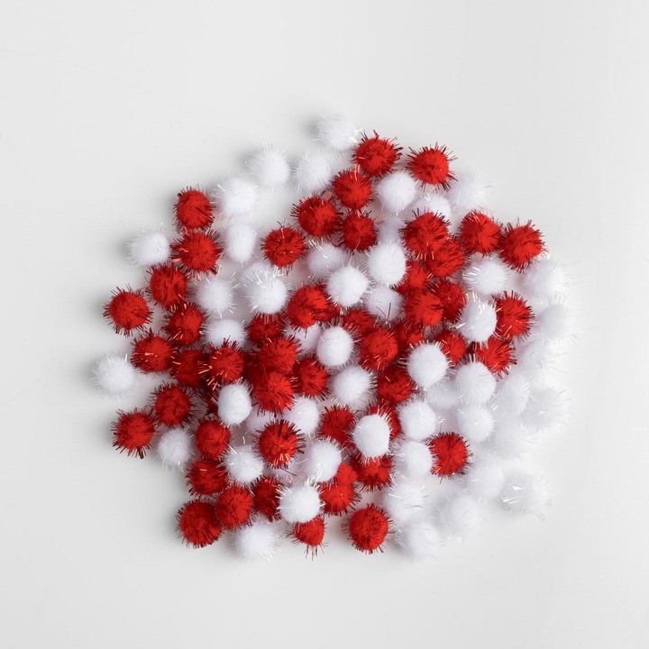 Set globuri decorative de Crăciun albe și roșii, cu bilă de 2cm, 120 buc