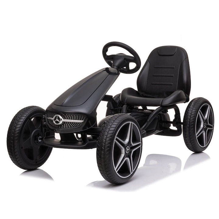 Kart cu pedale pentru copii Mercedes XMX610, negru, Scaun reglabil, Roti cauciuc EVA, Volan cu sunete si claxon, Centura de siguranta