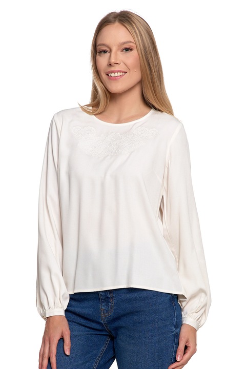 Bluza alba eleganta cu broderie, Moraj, croiala lejera, viscoza
