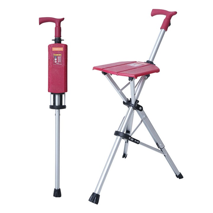 Baston cu scaun pliabil 2-in-1, rosu, 88, 5x14, 5cm