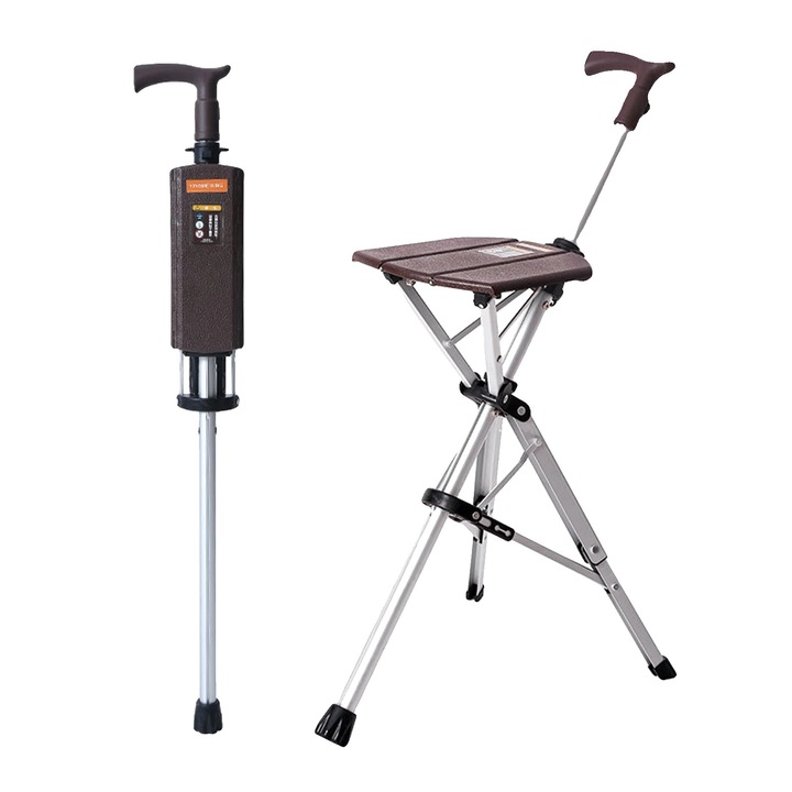 Baston cu Scaun, Inaltime Reglabila, Design Portabil, Maro