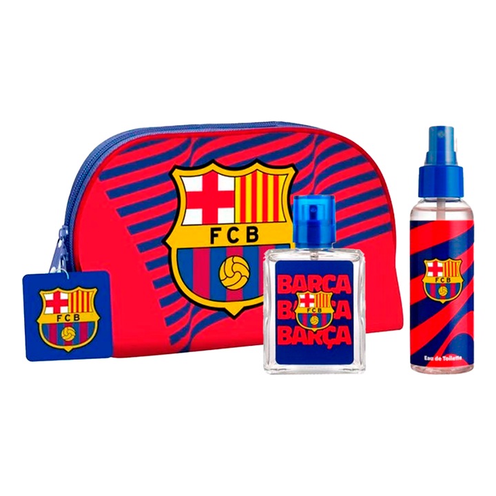 Set barbatesc FC Barcelona, apa de toaleta 50 ml, spray de corp 60 ml, necesar cosmetic