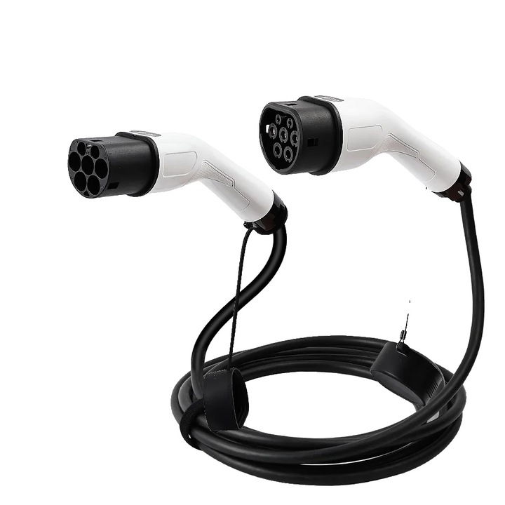 Cablu de încărcare EV, 5 m, 32 A, IP65, tip IEC62196, monofazat, termoplastic, Negru / Alb
