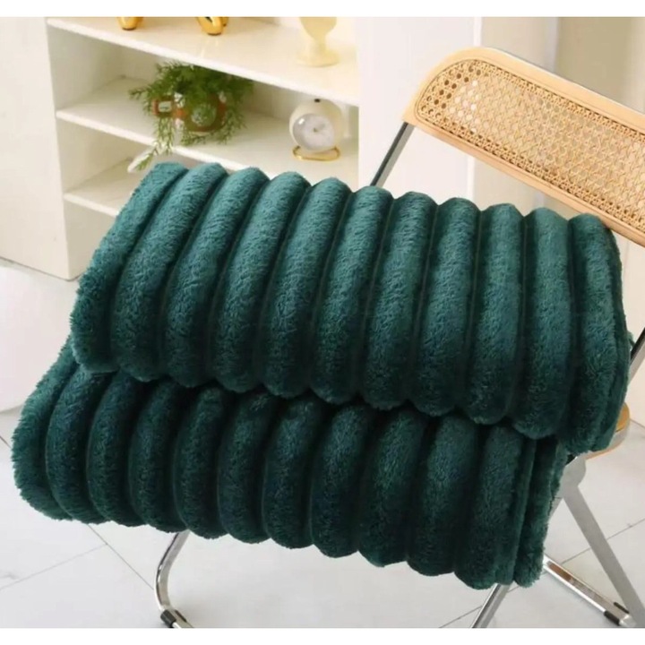 Patura Cocolino, Uni, Dungi, 2 persoane, Pufoasa, 200x230 cm, Verde Inchis