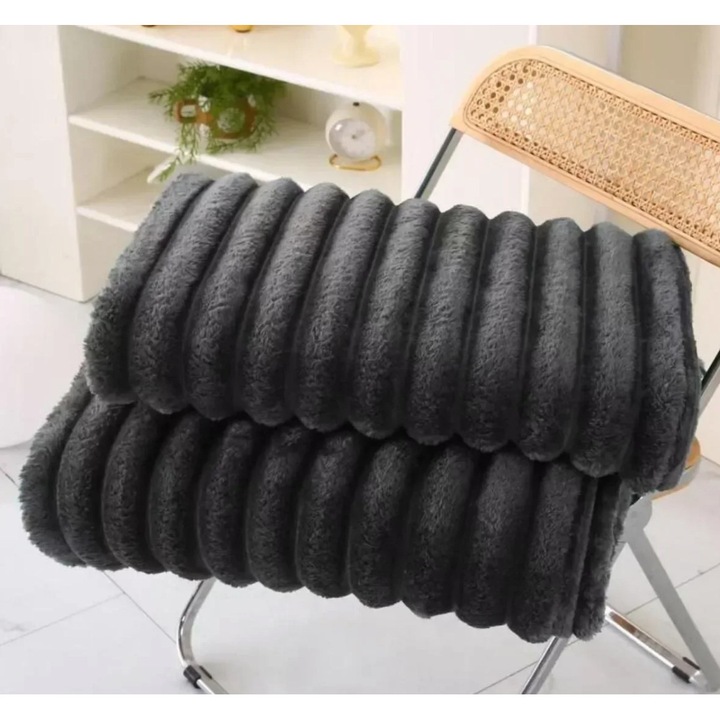 Patura Cocolino, Uni, Dungi, 2 persoane, Pufoasa, 200x230 cm, Gri Antracit