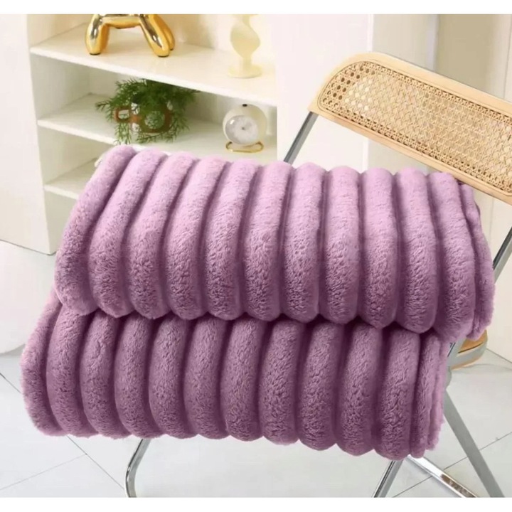 Patura Cocolino, Uni, Dungi, 2 persoane, Pufoasa, 200x230 cm, Lila