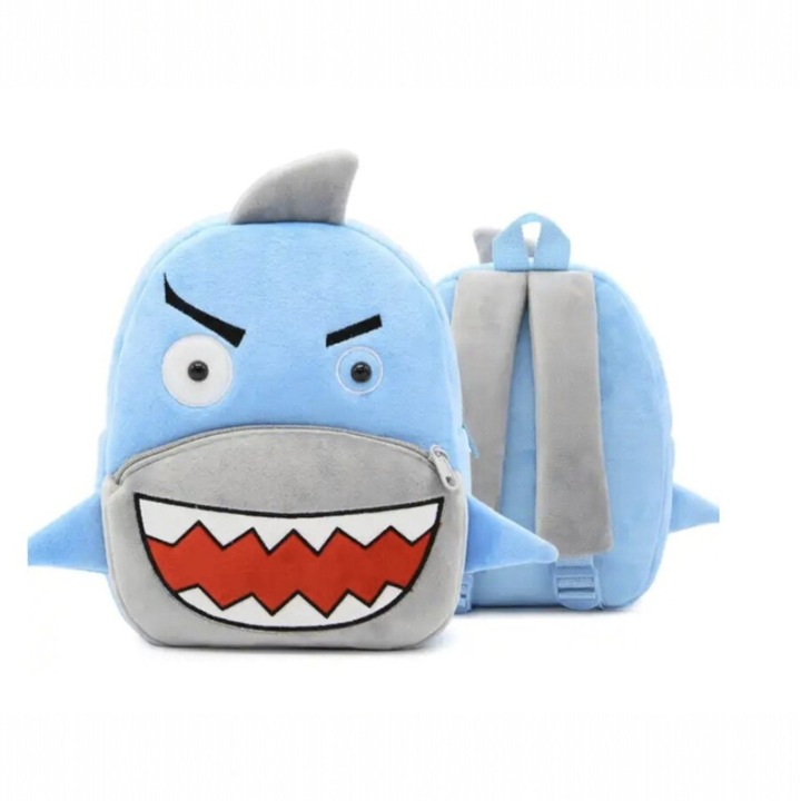 Rucsac de plus Malvys® – Rechin Albastru „Sharko” 26 cm, Ghiozdan cu Dinti Veseli, Perfect pentru Copii Energici