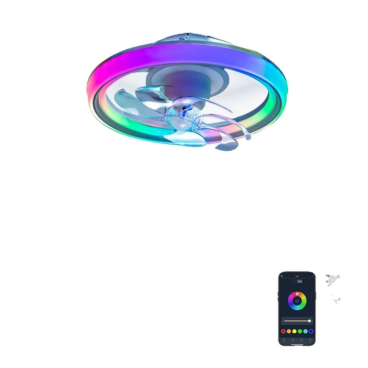 Ventilator cu lampa, control inteligent, difuzor integrat, rotativ, 48cm, AC 220-240V