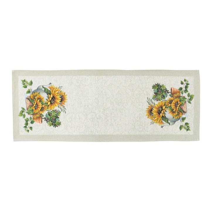Napron de masa tip goblen, model floarea-soarelui, 44x140 cm