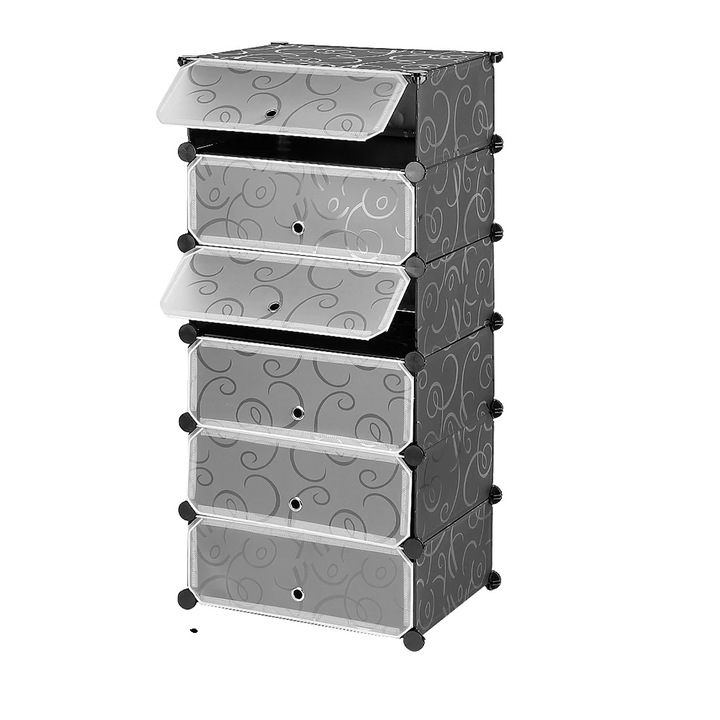 Cipősszekrény, 6 rekeszes, szürke