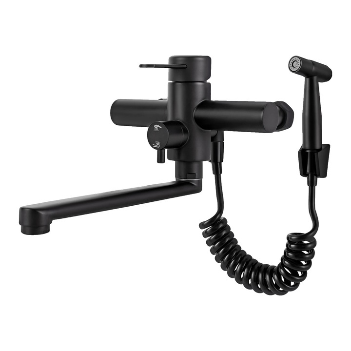 Baterie sanitara montata pe perete, 360 rotativa, constructie din otel inoxidabil, neagra, 15x19.5x23cm