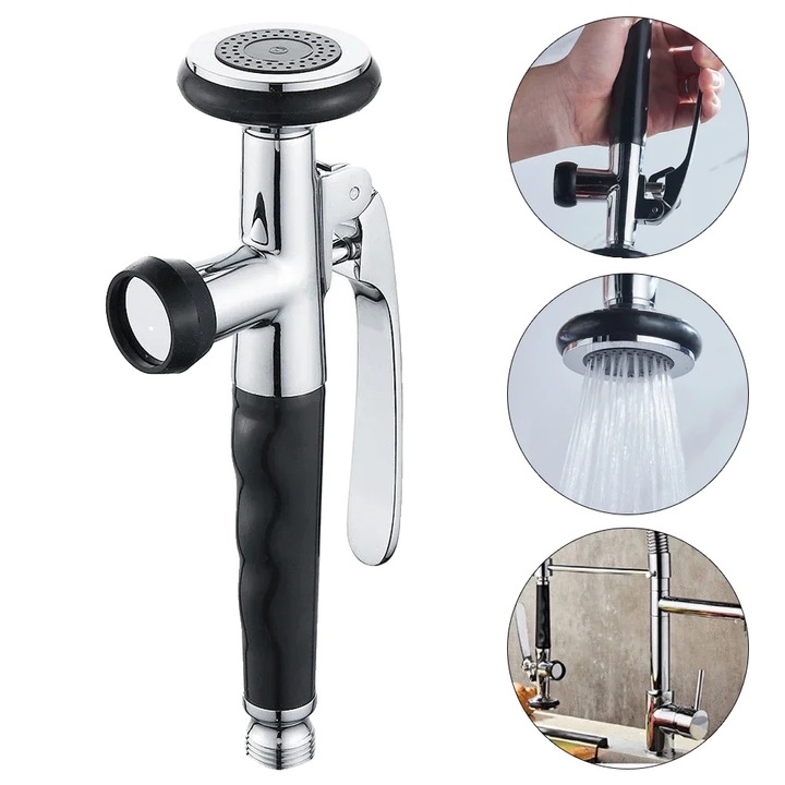 Pulverizator pentru bucatarie, aerat, alama si inox, negru, 213mm