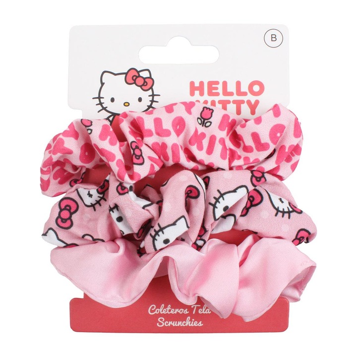Set 3 elastice textil de par, Hello Kitty Roz