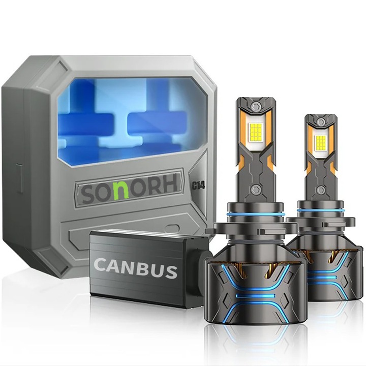 Комплект от 2 H7 крушки, 300W/крушка-Ultra Power, 60000 lm, 6500K, CANBUS, 12V и 24V, за автомобилни фарове, изключителна яркост, IP68, SONORH