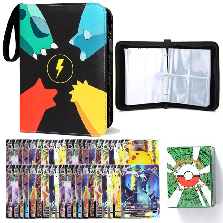 Set 100 carti de joc cu album Pokemon, Duoqu®, 400 de sloturi, Carduri Colectie, 1.0