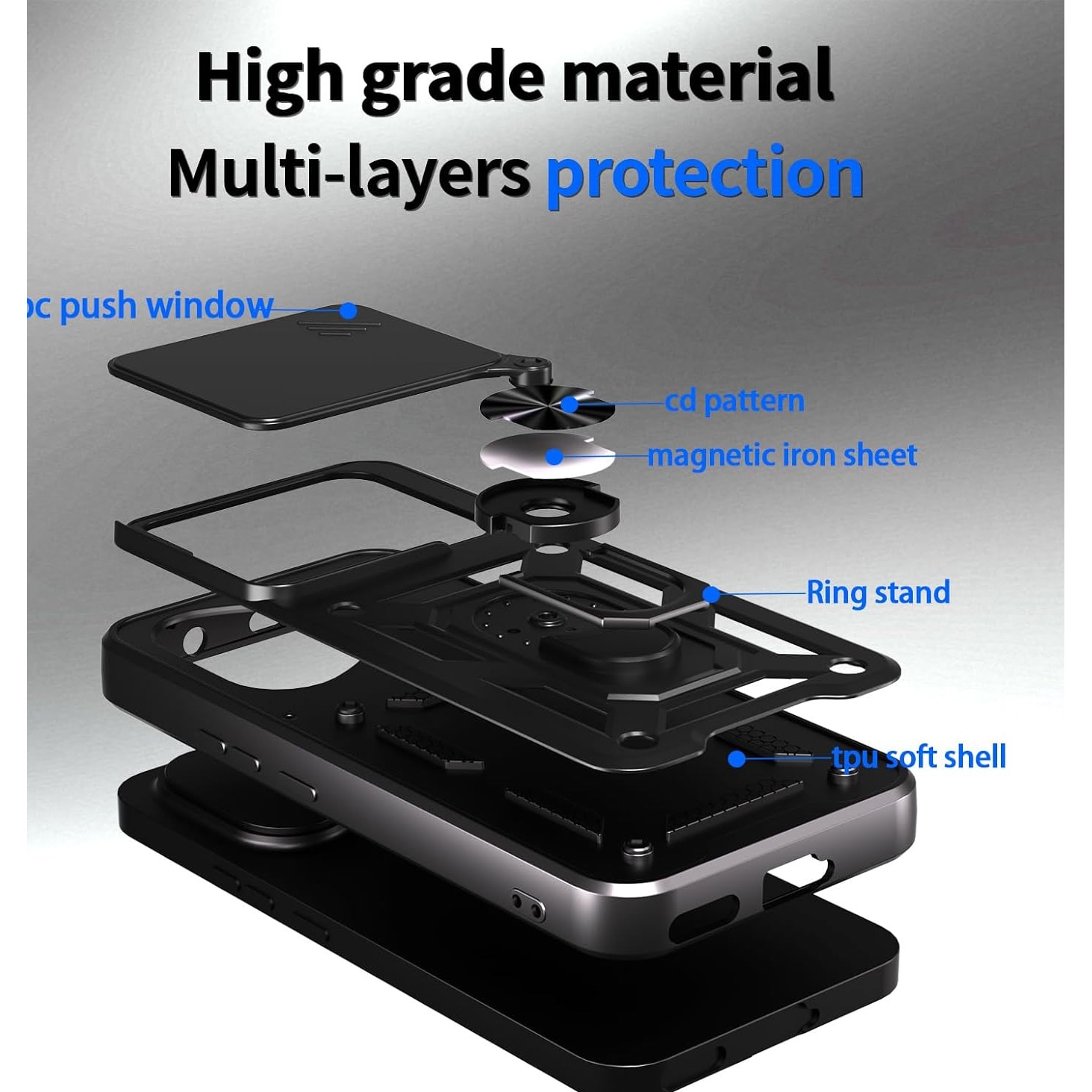 Husa telefon Mat-Tech compatibila cu Honor 400, Protectie Camera, Inel, Magnet, Anti-Shock, Rugged Protection, Negru