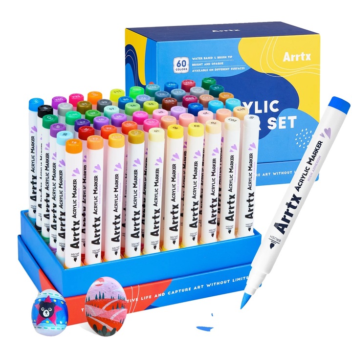 Set 60 Markere cu vopsea Acrilica, Arrtx, non-toxic, impermeabile