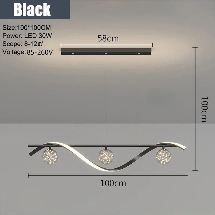 Lustra Sky Star, iluminare puternica, neagra, 100cm, 3 culori schimbatoare