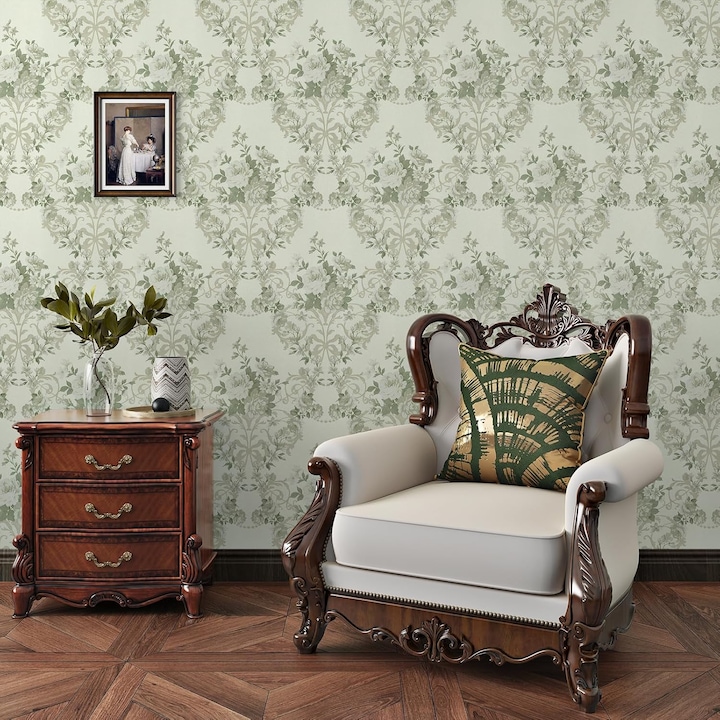 Tapet autoadeziv verde cu model floral, 44,5 x 260 cm