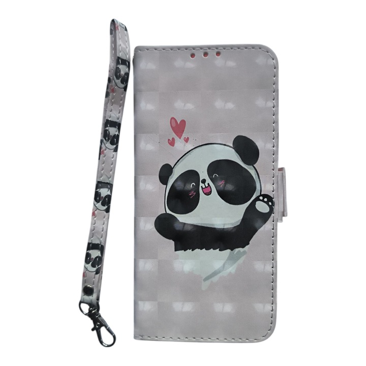 Husa compatibila cu Samsung Galaxy A7-2018 / A750, tip toc, imitatie din piele, Happy Panda