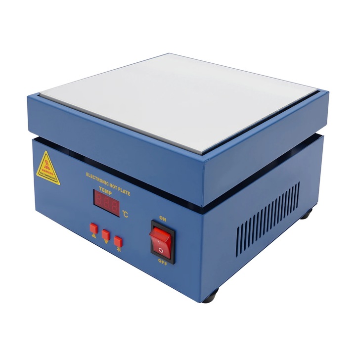 PCB előmelegítő forrasztáshoz, Asztali fűtőlemez, 800 W, LCD kijelző, EU csatlakozó, 220–250 V 50/60 Hz, Alumíniumötvözet, Kék