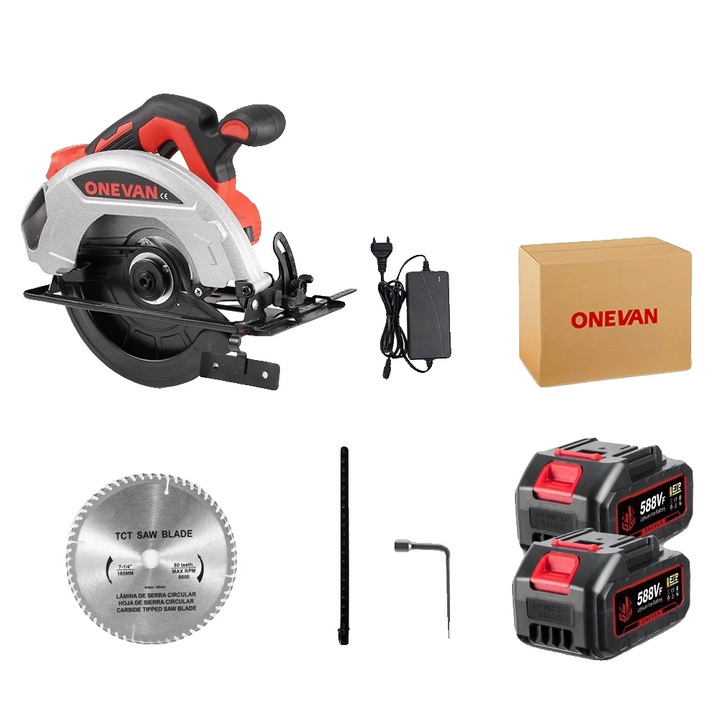 Електрически циркуляр, безчетков мотор, безжичен дизайн, 2 батерии, 7 инча, 4,38 кг